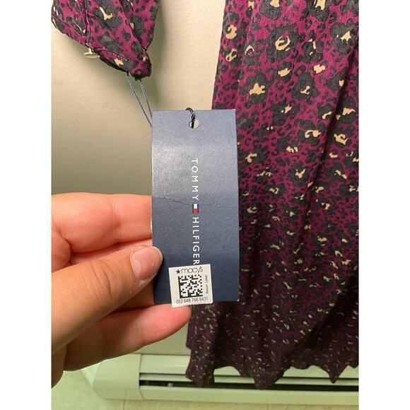 Tommy Hilfiger Womens A-Line Dress Animal Print Long-Sleeve Burgundy Size 8 NWT - Picture 4 of 6